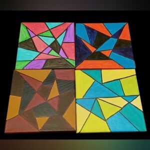 Handpainted Bulk Lot Of 4 Geometric Abstract Art Original Signed 8x8"